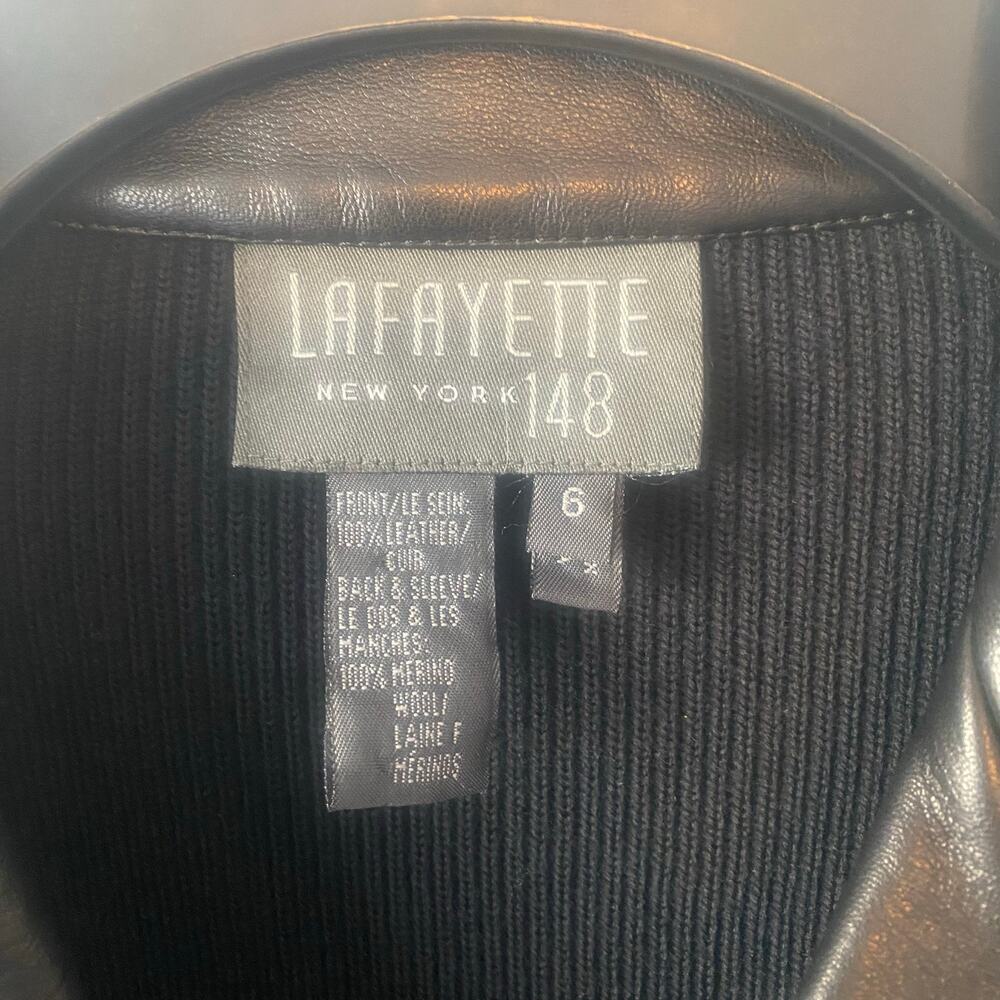 Lafayette 148 New York Leather Merino Wool Mix Black Jacket Size 6 - Picture 3 of 6